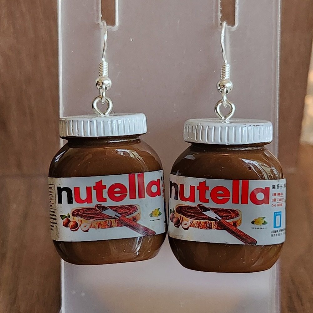 Handmade Miniature Jar Earrings Brown White Novelty Foodie 3D Dangle Jewelry - Picture 3 of 9